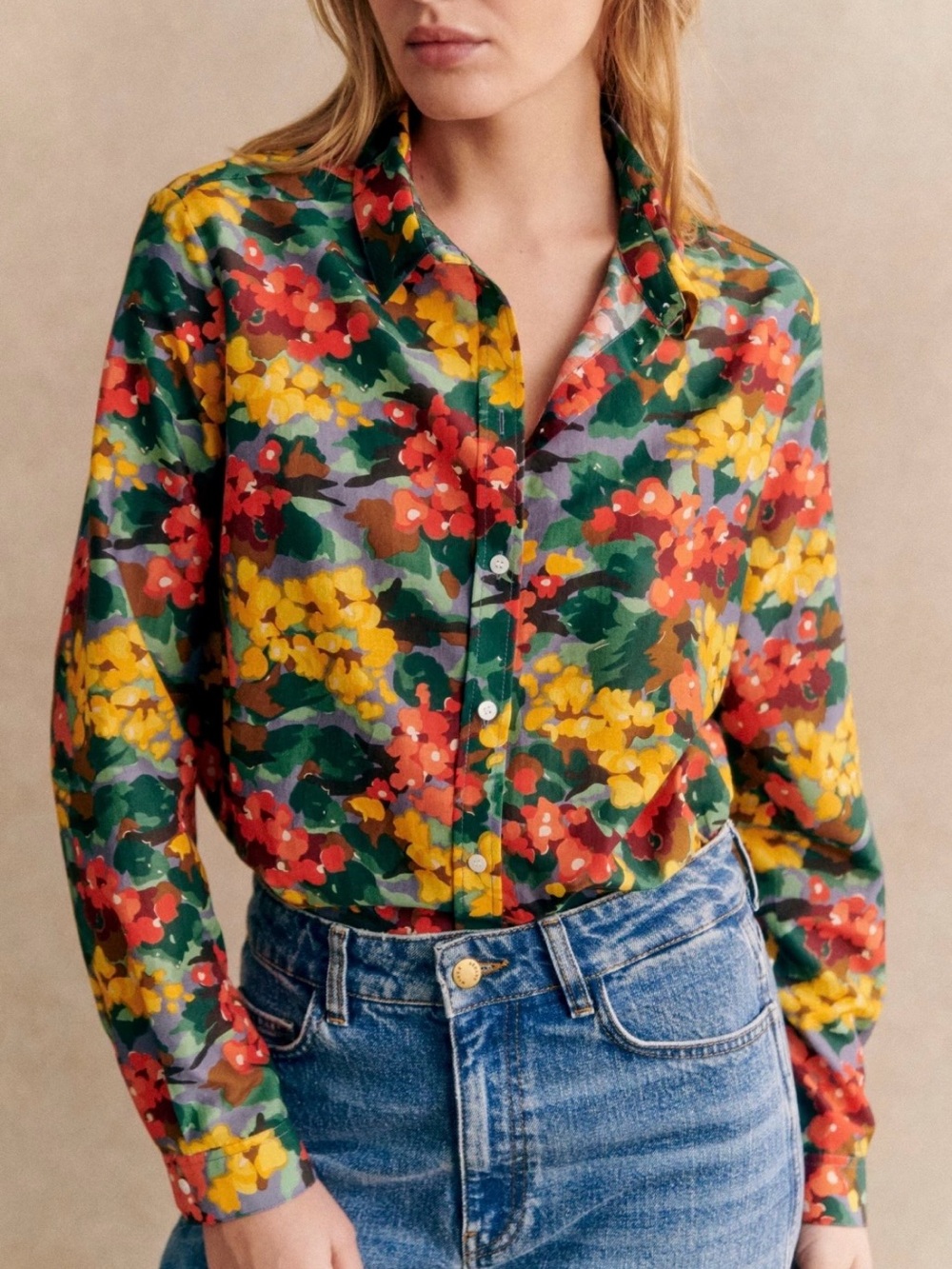 Sezane Pierro Blouse Abstract Floral Size 36 NWT